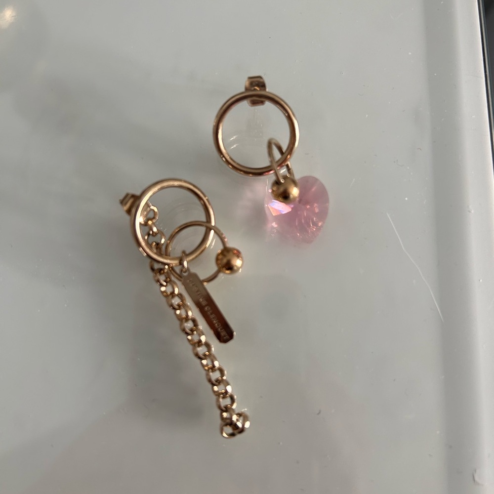 Chic Gold and Pink Heart Drop Earrings